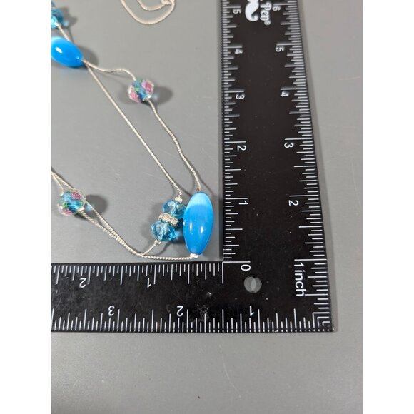Croft & Barrow Blue Glass Cats Eye Pink Rose Flower Bead Multi Chain Necklace NE - Picture 11 of 11